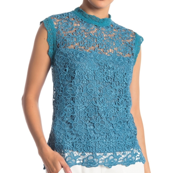 NWT: Cap Sleeve High Neck Lace Top - Picture 1 of 5